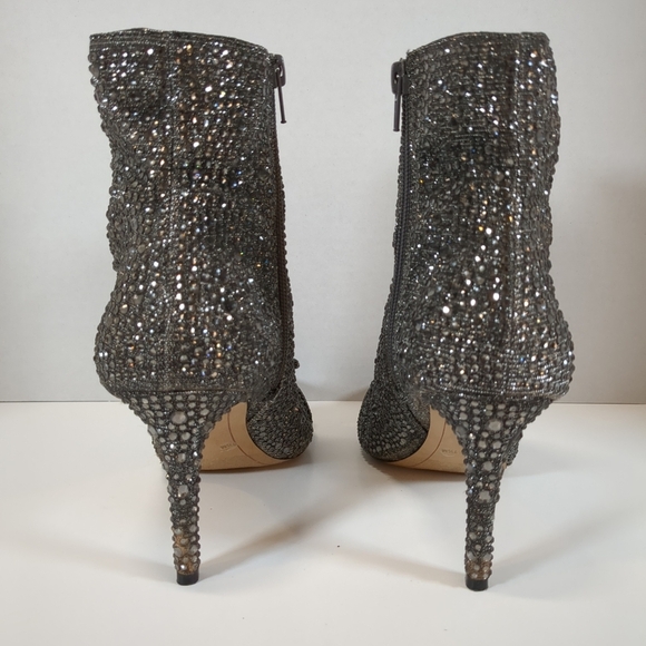 INC Ignacio womens pointed toe side zip rhinestone dark pewter boots size 7-1/2M - Picture 6 of 16